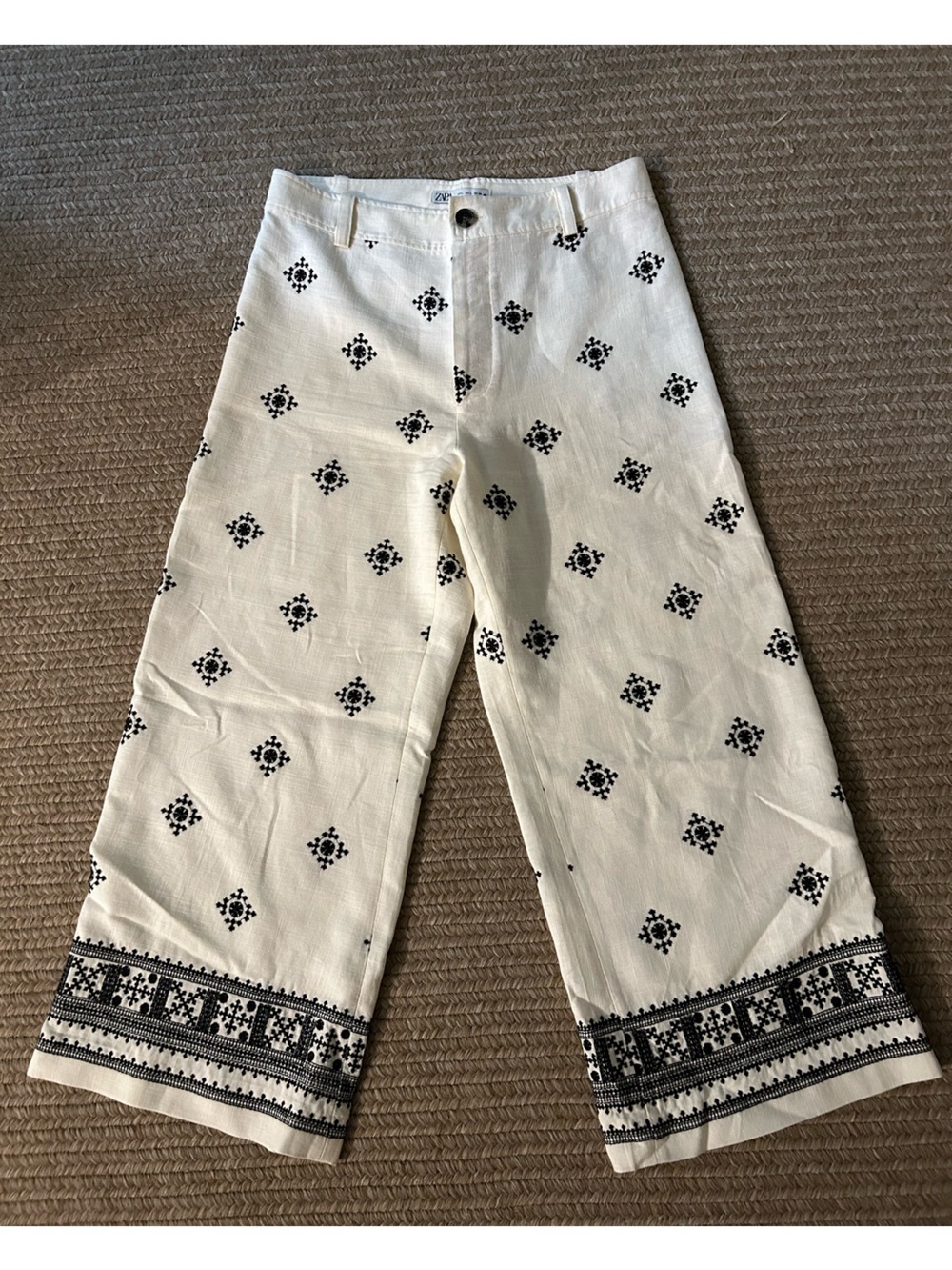 Zara size large linen cropped wide leg pant